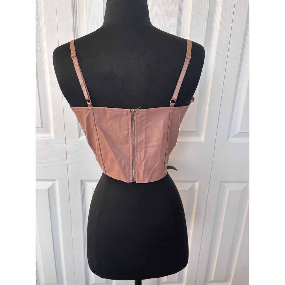 Haute Monde Faux Leather Corset Bustier‎ Top Dusty Rose Strappy Zip Size L - Picture 3 of 8